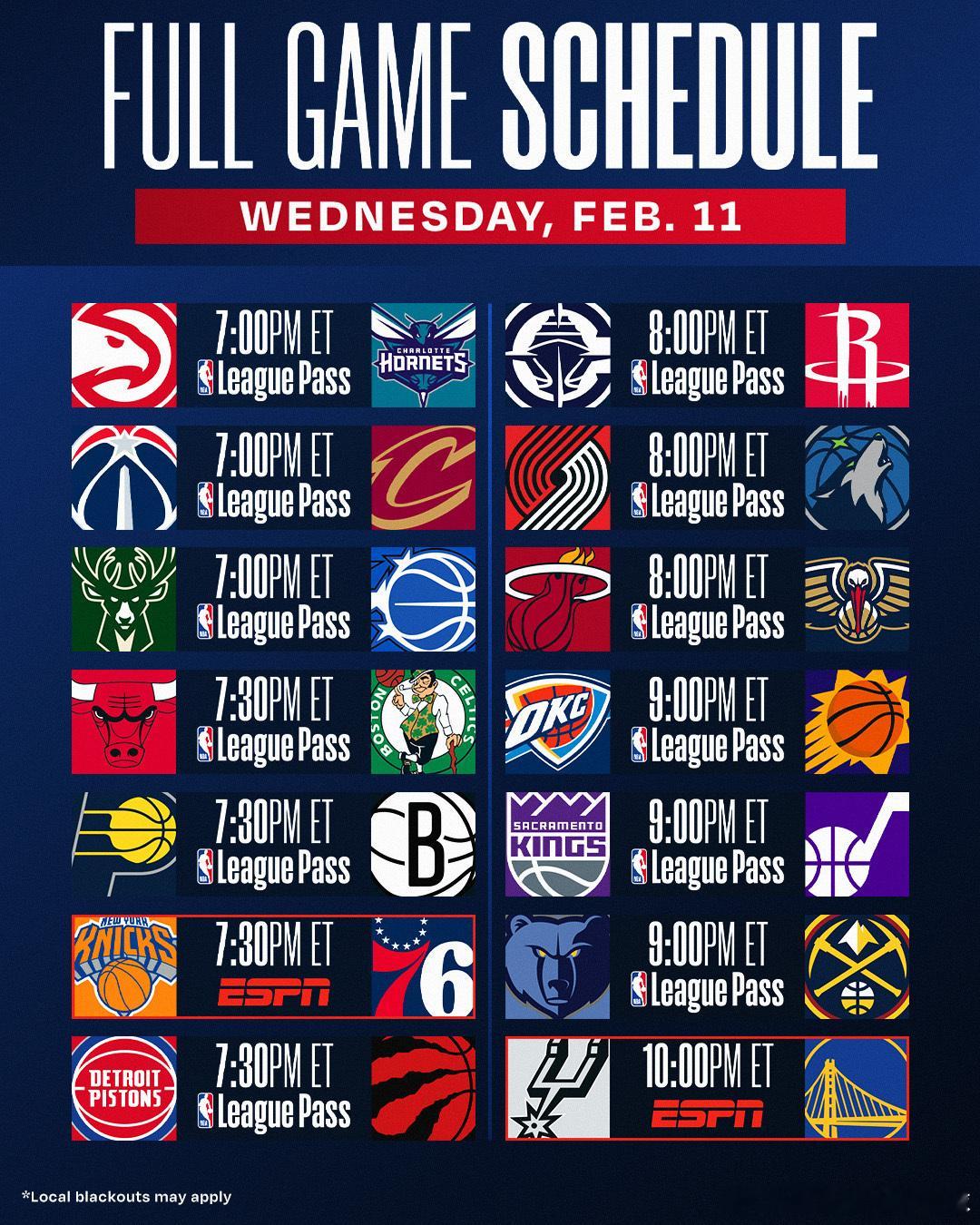 今天共14场比赛，28支球队出战！所有比赛免费直播及回放网页链接 （复制链接浏览