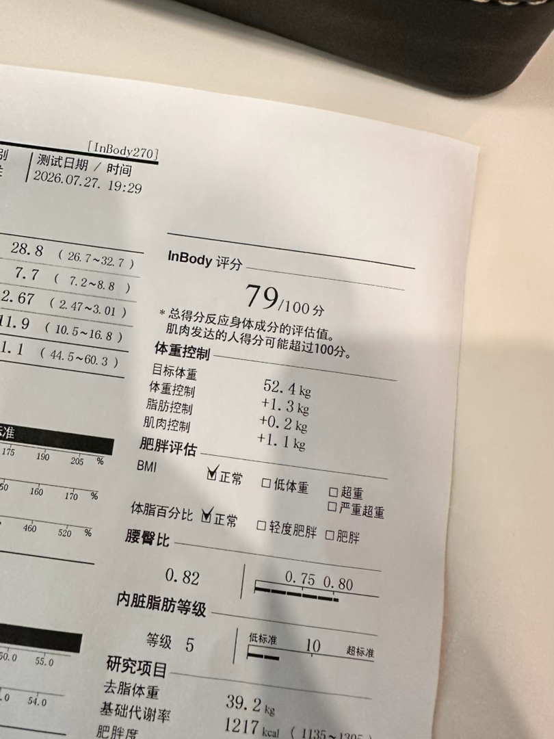 乐坏了 楼都不愿意爬的人居然体重合格 体脂率合格 肌肉也合格 就是力量偏弱 （女