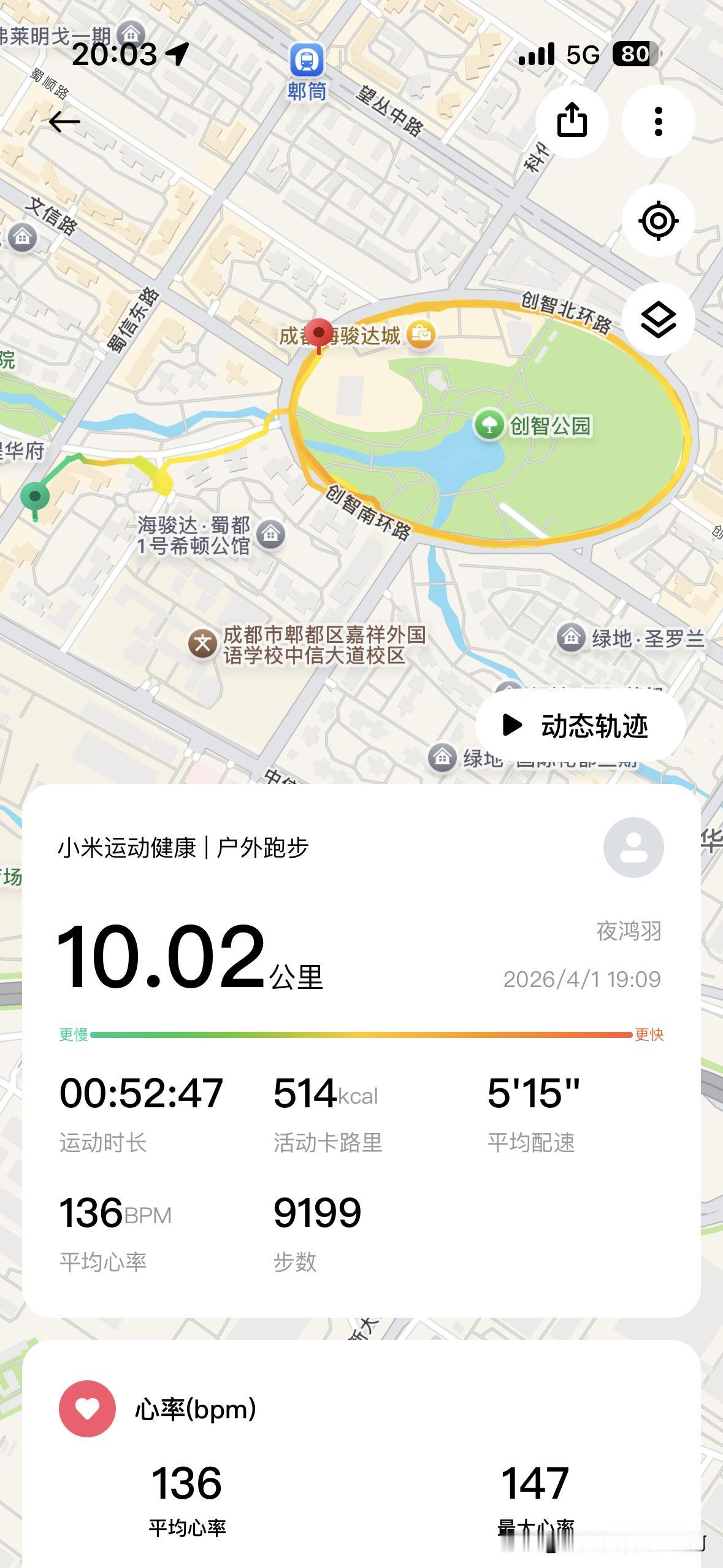 马上放假了，放假前最后一跑，也是四月第一跑。跑步才能心情愉悦，跑步才能治愈一切不