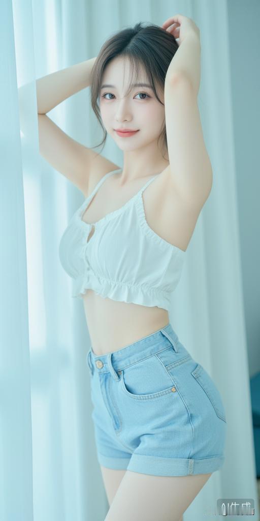 整个夏日的清新感，被这组穿搭狠狠拿捏住了～
奶白色吊带上衣搭配浅蓝牛仔裤，简约又