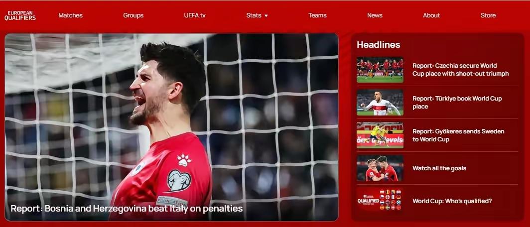 世界杯欧洲区附加赛，之前本人预测晋级球队是意大利、波兰、土耳其、丹麦。
结果是我