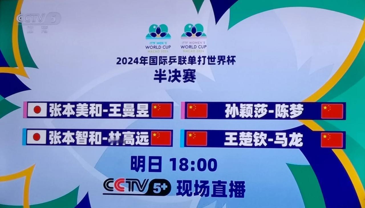 乒乓球世界杯半决赛对阵产生！国乒6人围剿张本智和兄妹！
#澳门世界杯# 男、女单