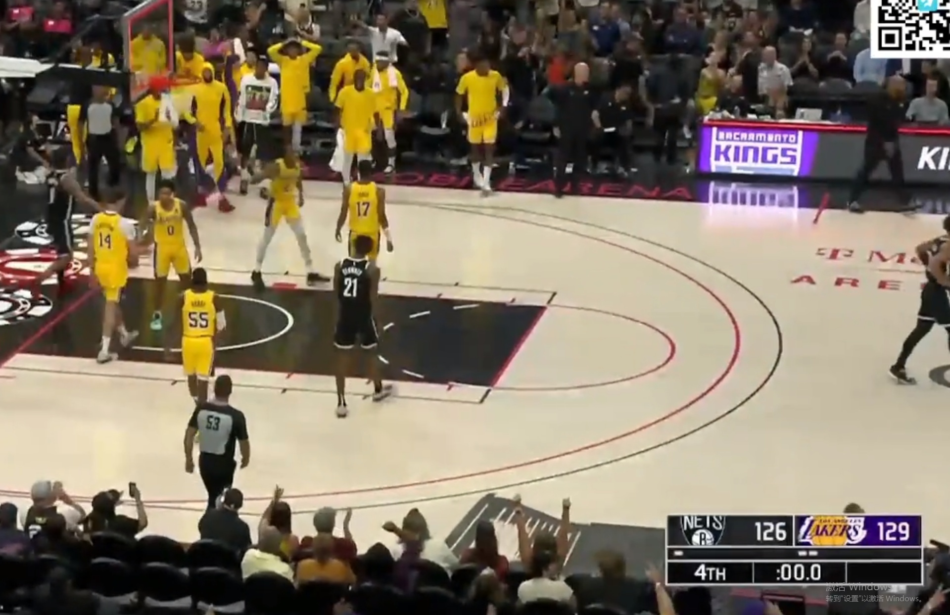 #篮网vs湖人##湖人季前赛首胜##湖人首胜# 全场比赛结束，篮网126-129