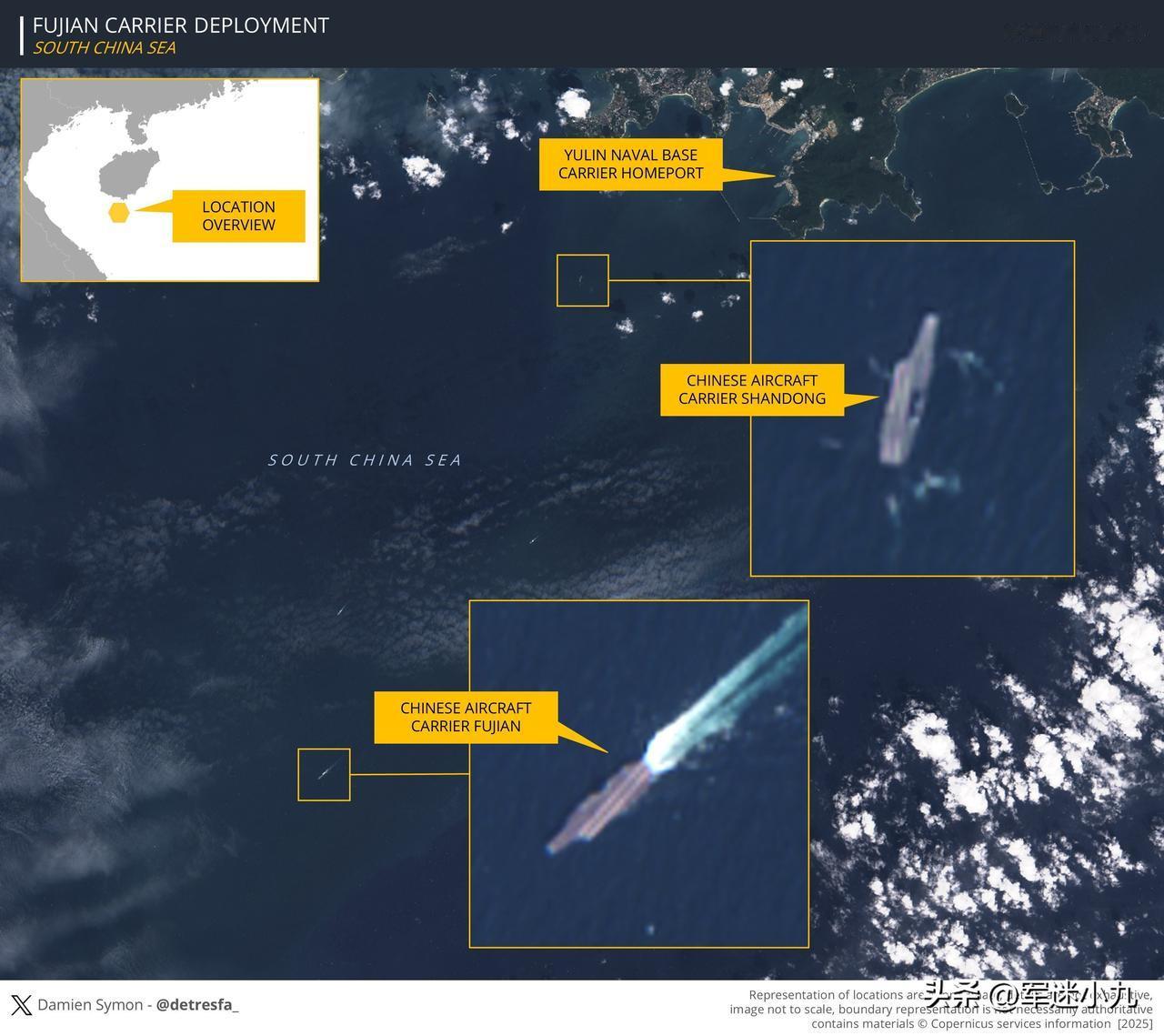 震惊了！卫星图曝光福建舰最新动态，双055护卫出发了！

这几天，网上出现了外媒