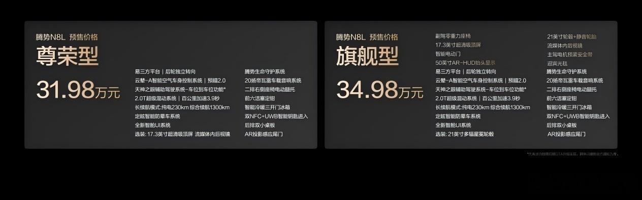 大六座安全豪华SUV腾势N8L开启预售，31.98万起享全方位科技守护腾势n8l