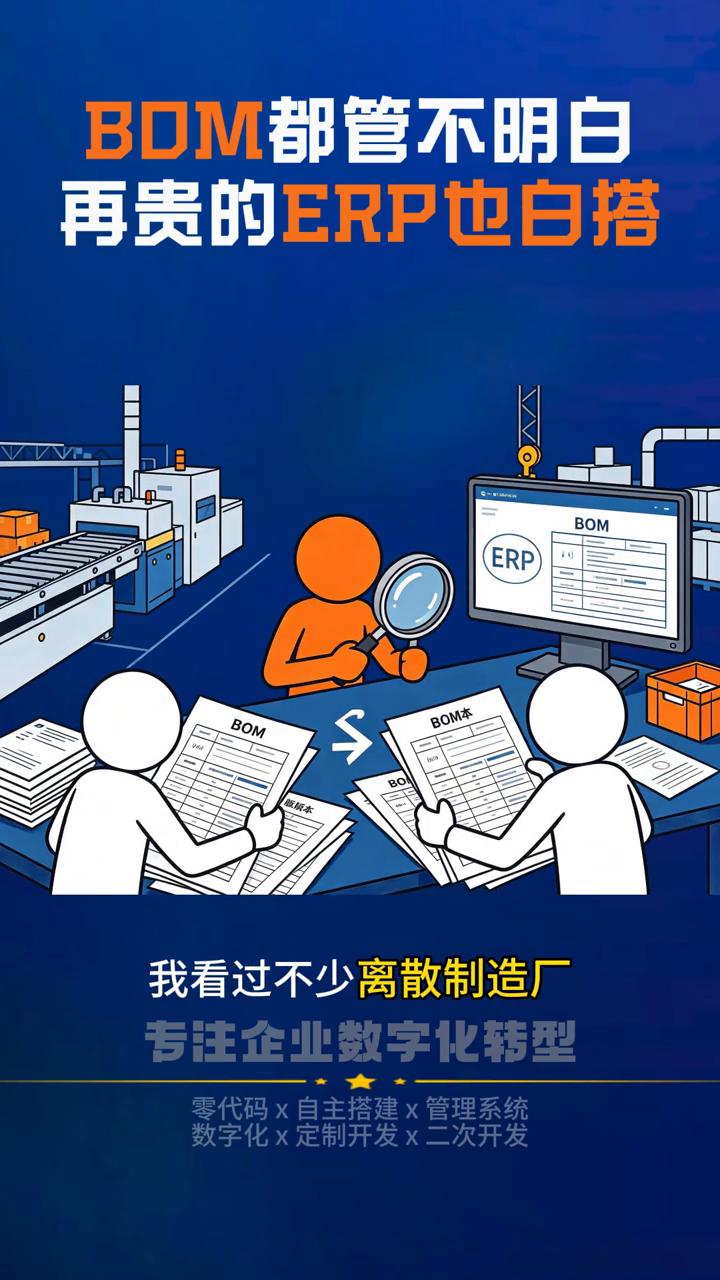 BOM都管不明白，再贵的ERP也白搭。
BOM自己都管不明白，上再贵的ERP也白