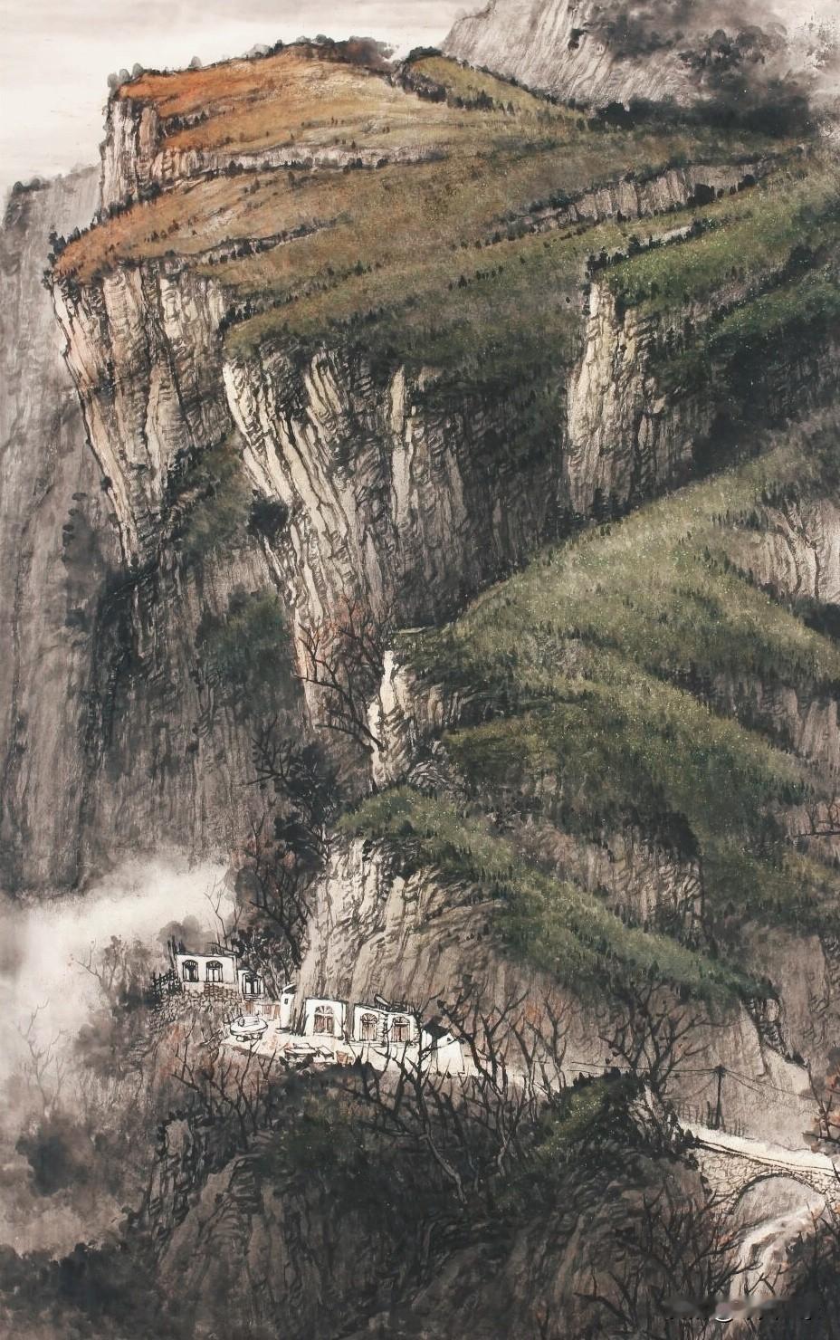 太行深处
峻岭深藏百战痕
当年烽火照山村
[比心]
太行山水风光 
国画山水风光