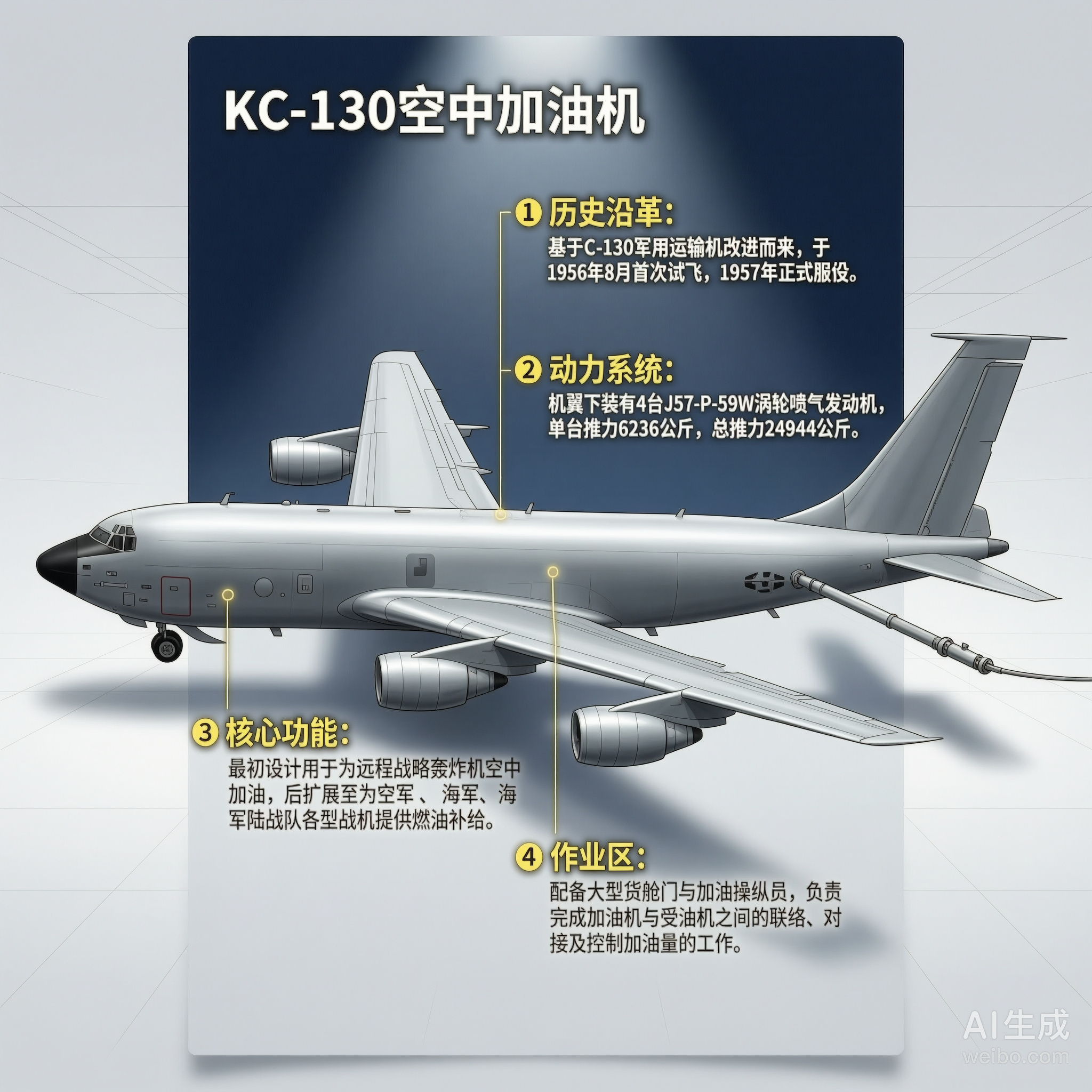 军事ai新视野 KC-135加油机［美］机长：41.53米翼展：39.88米机高