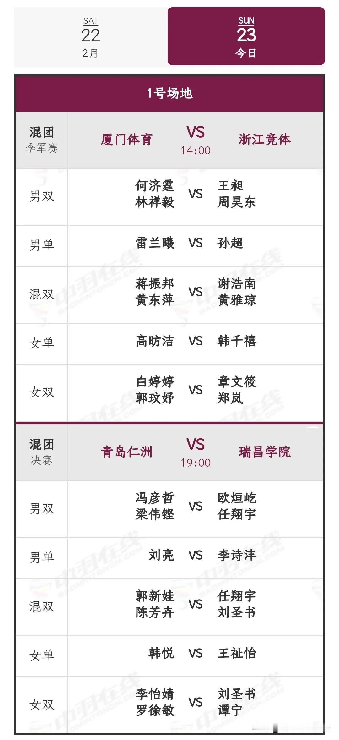 决赛赛程
李诗沣对阵刘亮
冯彦哲，梁伟铿VS欧烜屹，任翔宇
铜牌战下午2点开打