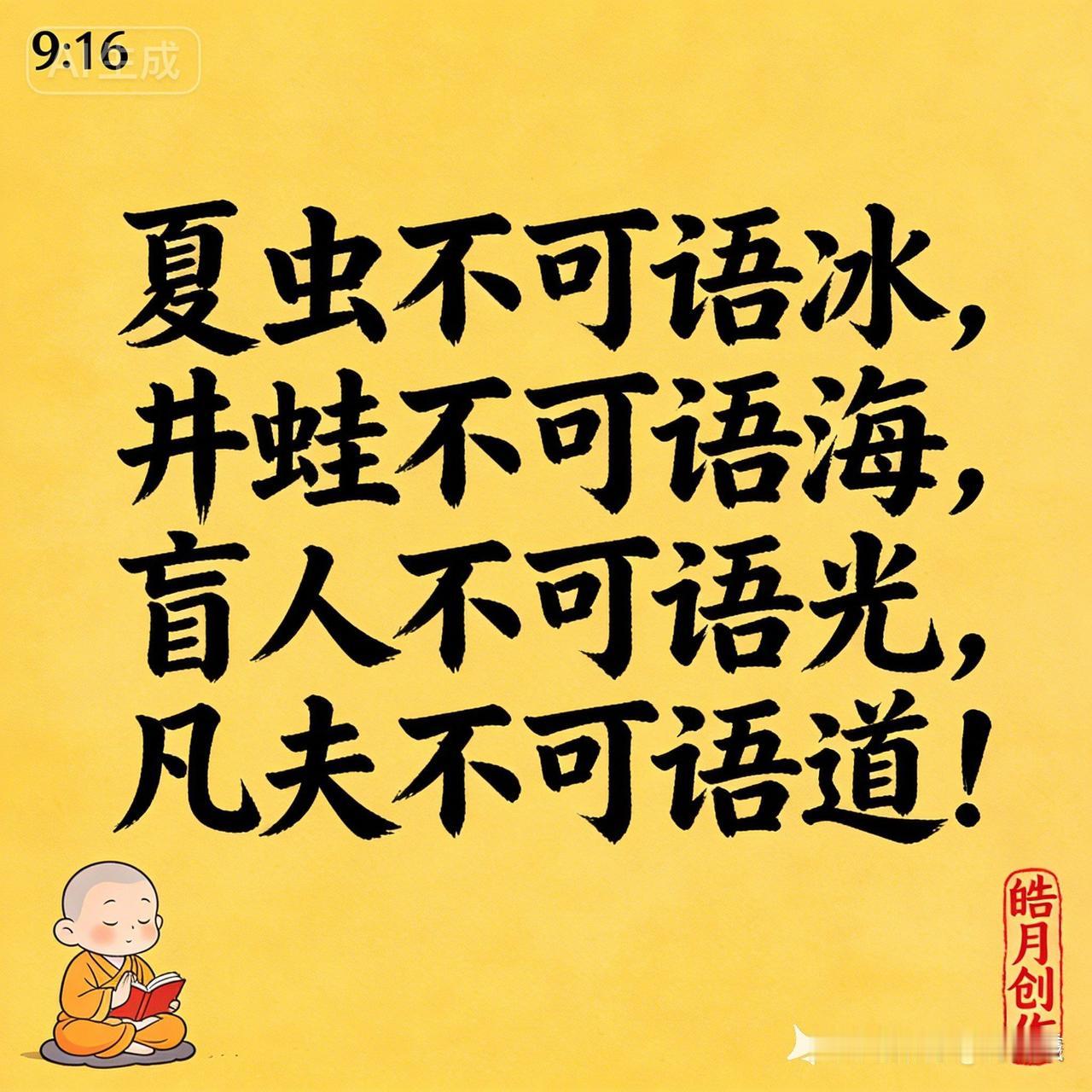 夏虫不可语冰。井蛙不可语海。盲人不可语光，凡夫不可语道。

夏虫到冬天就死了，夏