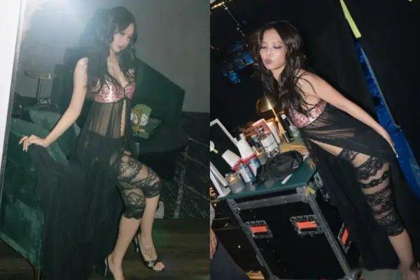 Jennie晒透视薄纱内衣Jennie晒性感内衣真的好美，长得好看，无论怎么样都