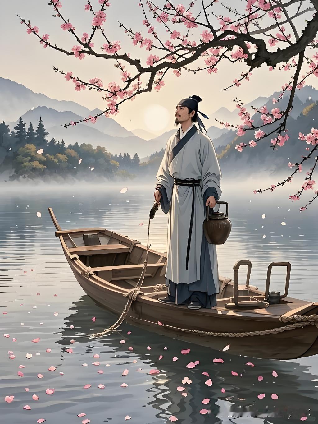 《绝句》
——宋·黄春伯
半篙春水一蓑烟，
抱月怀中枕斗眠。
说与时人休问我，