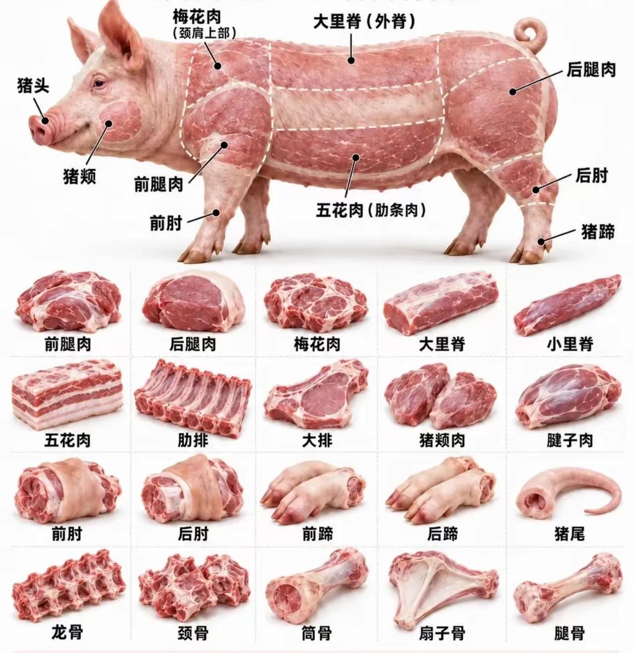 一图教你怎么买猪肉（值得收藏）。过日子，离不开猪肉。炒菜、炖汤、包饺子，隔三差五