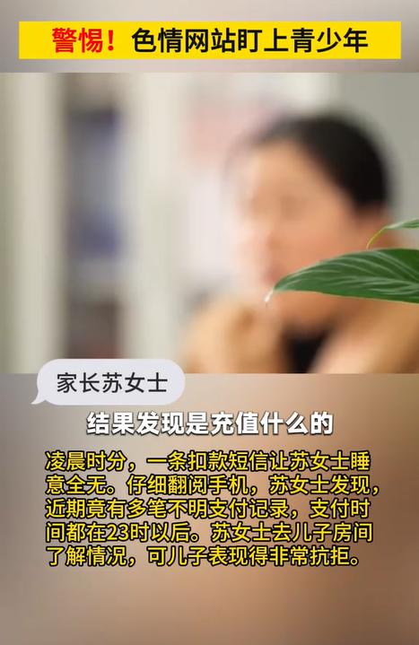 警惕！非法网站盯上了青少年。
这件事情的起因是这样的，苏女士凌晨被一个扣款短信的