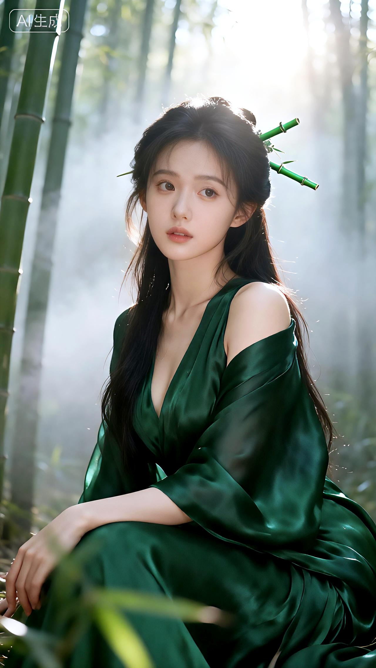 竹影婆娑处，她凝眸时露珠坠成时间的诗。美图壁纸共享豆包 壁纸