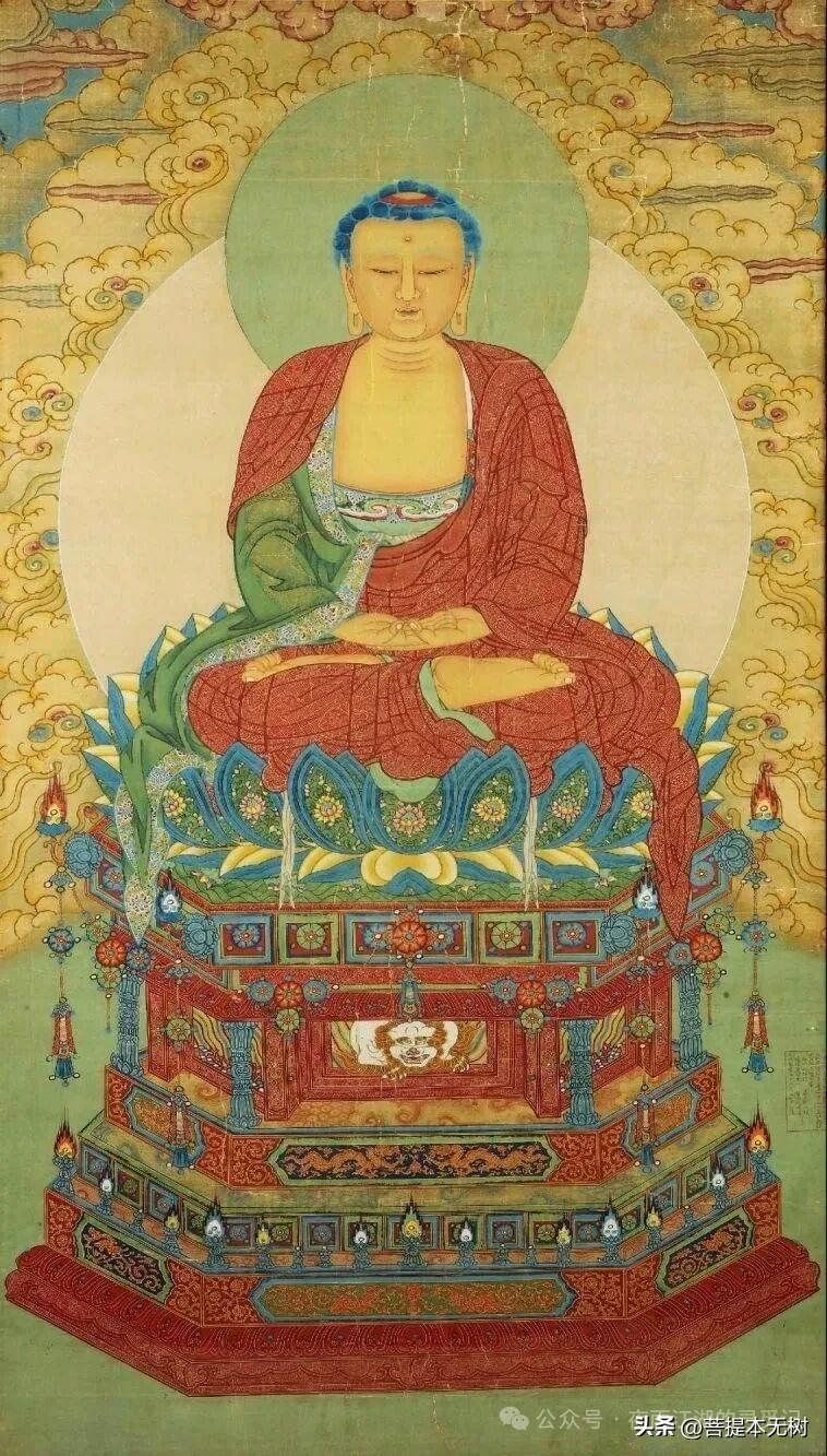 【明代宫廷水陆画｜万历·无量寿佛】
 
这是一件非常珍贵的明万历宫廷风格水陆佛画