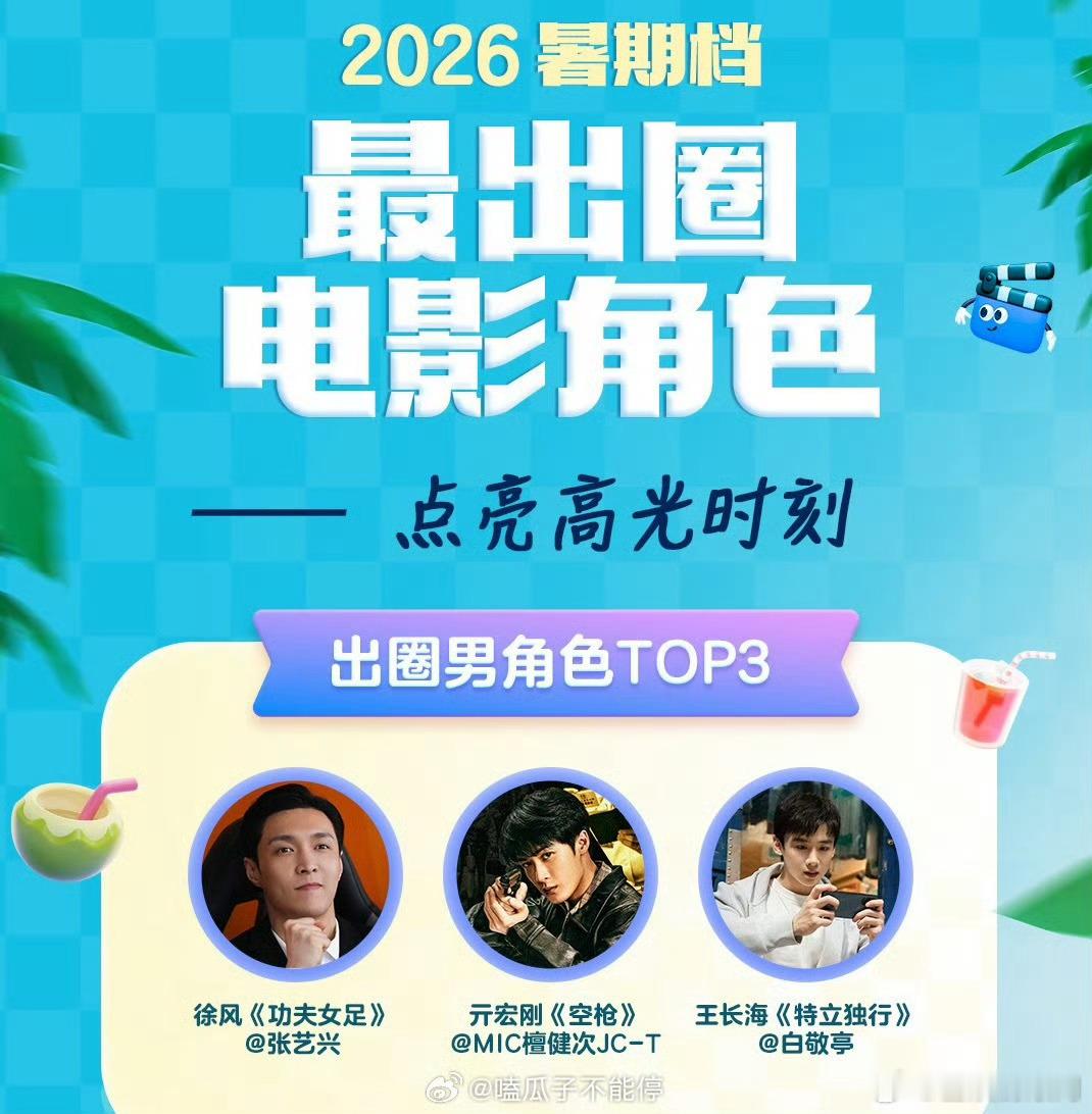 2026暑期档最出圈电影男角色TOP3：徐风《功夫女足》张艺兴 ；亓宏刚《空枪》