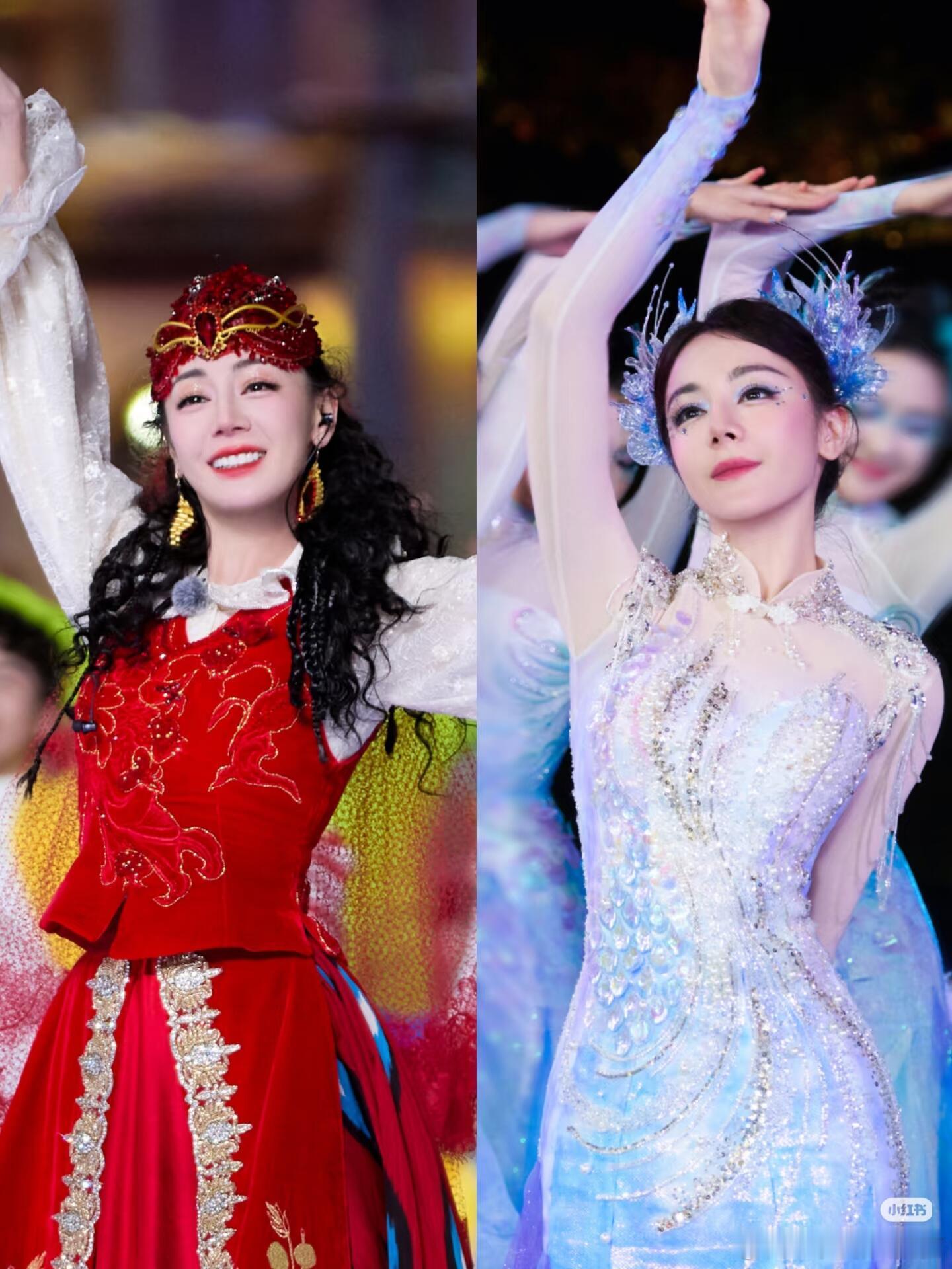 热巴两届春晚超美妆造对比图两届春晚的衣服真的都好好看，大家更喜欢哪一套呢？ 