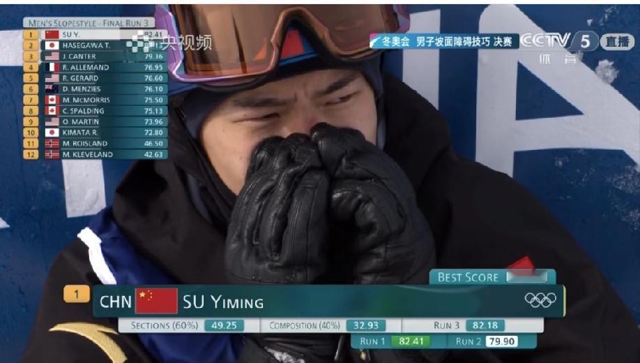 苏翊鸣0.28分致胜，中国队米兰冬奥首金！苏翊鸣当时的动作，从激动流泪到蹲着不敢