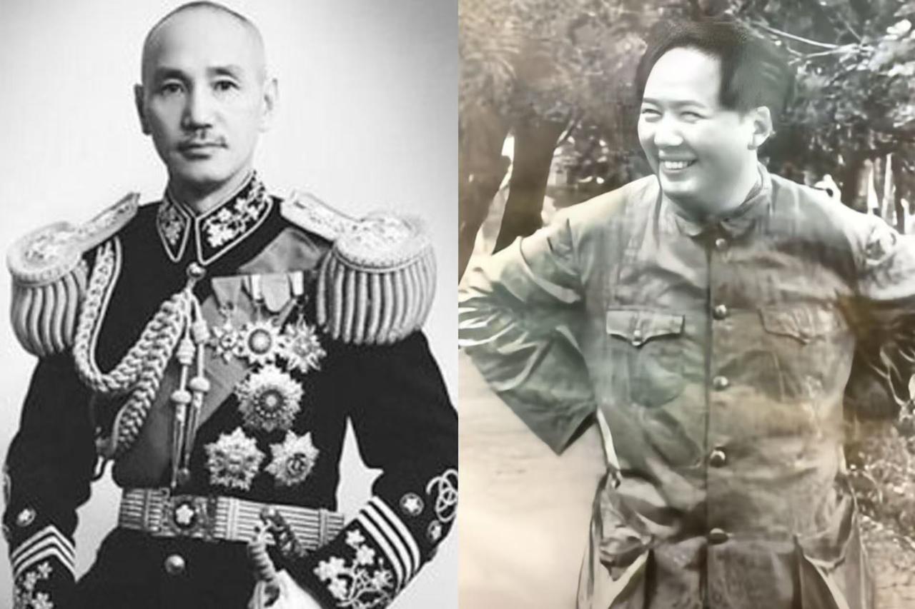 下图是蒋介石和毛泽东的常规拍照：一个动不动就军装出镜，每次脸上表情都尽可能彰显威