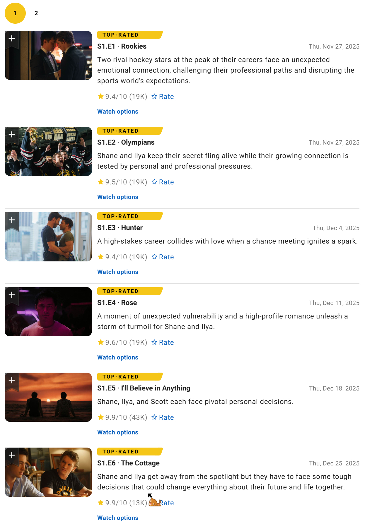 巅峰对决第一季各集IMDb口碑评分一览！最后两集都是9.9的超高分！而最“差”一