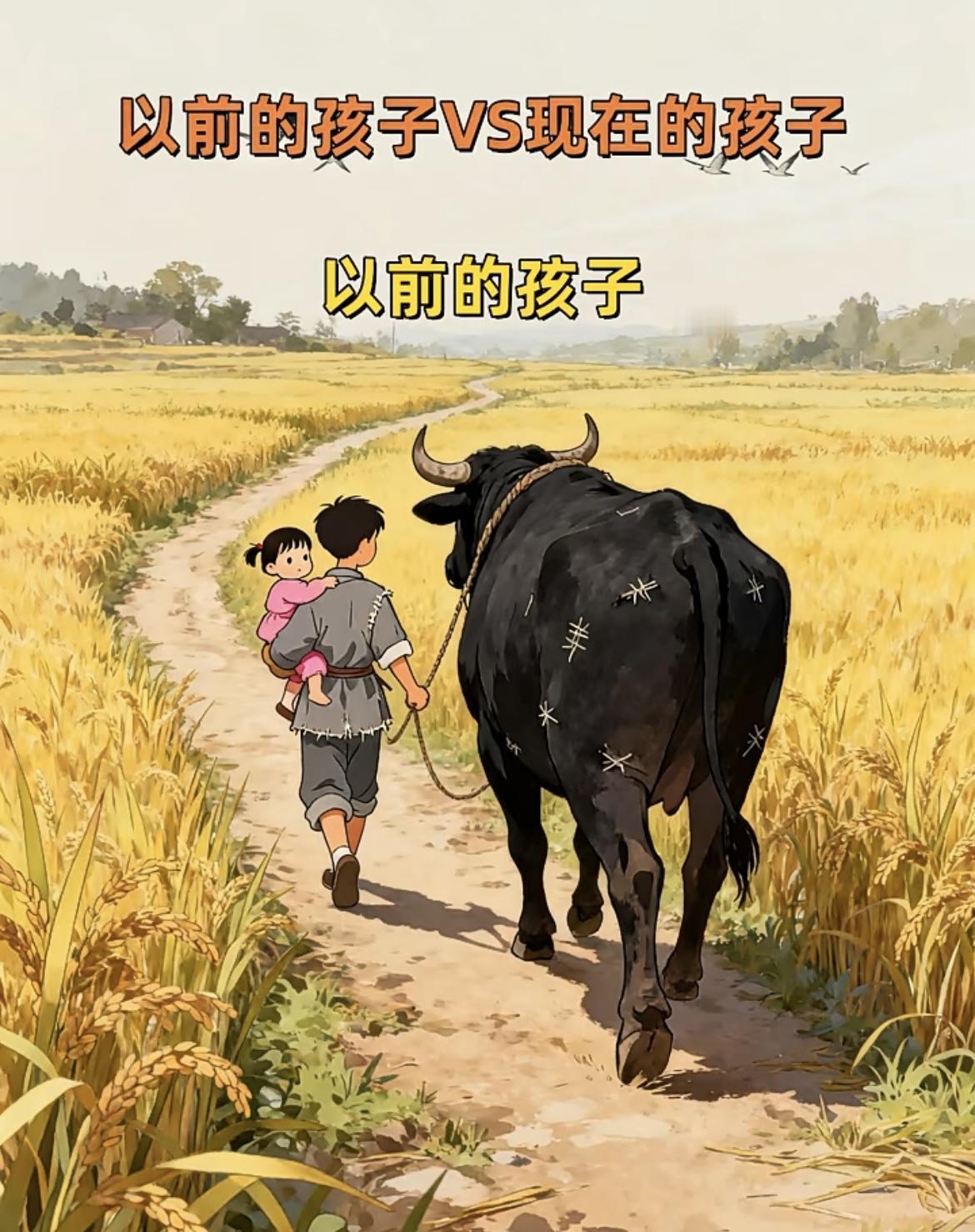 童年不同样，成长皆向阳

从前的童年，长在田埂上。
牵着牛绳，拎着菜篮，小小的身