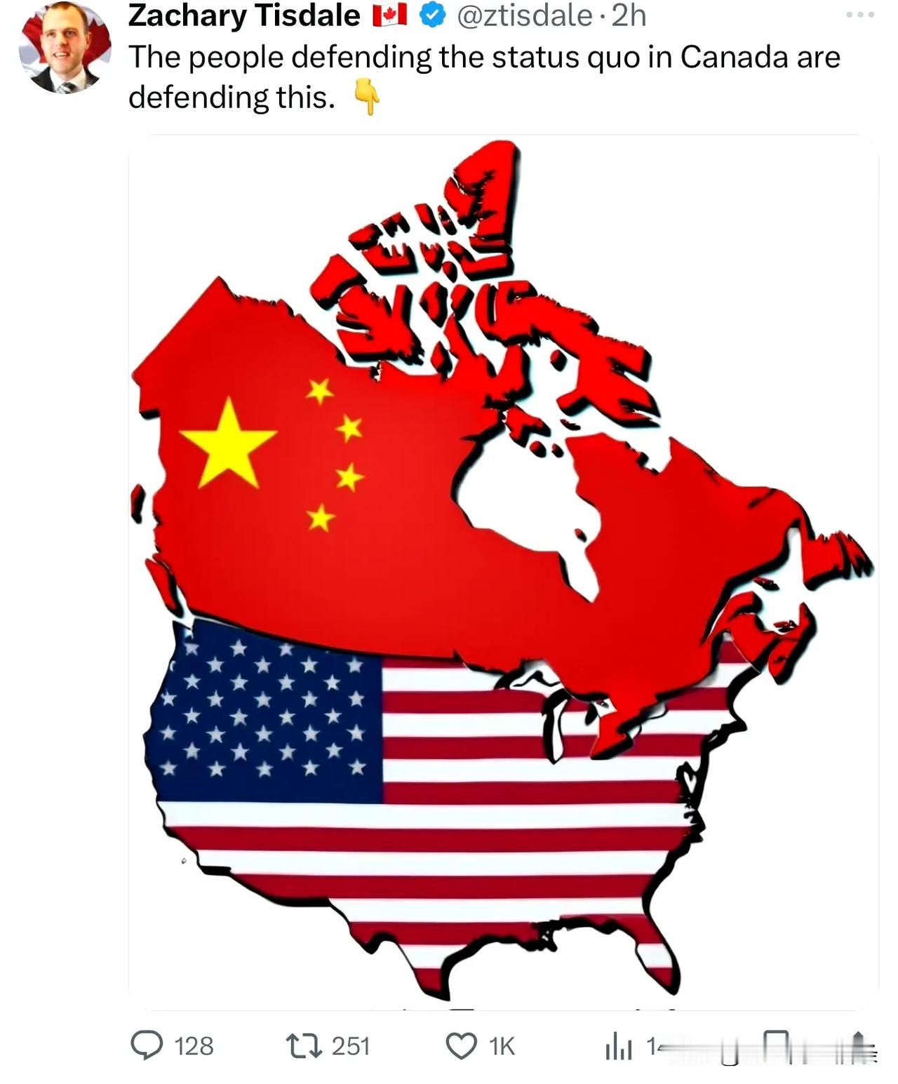 加拿大网友，我们宁愿成为中国的一部分，也不要成为美国的一部分。这条推在2小时内，