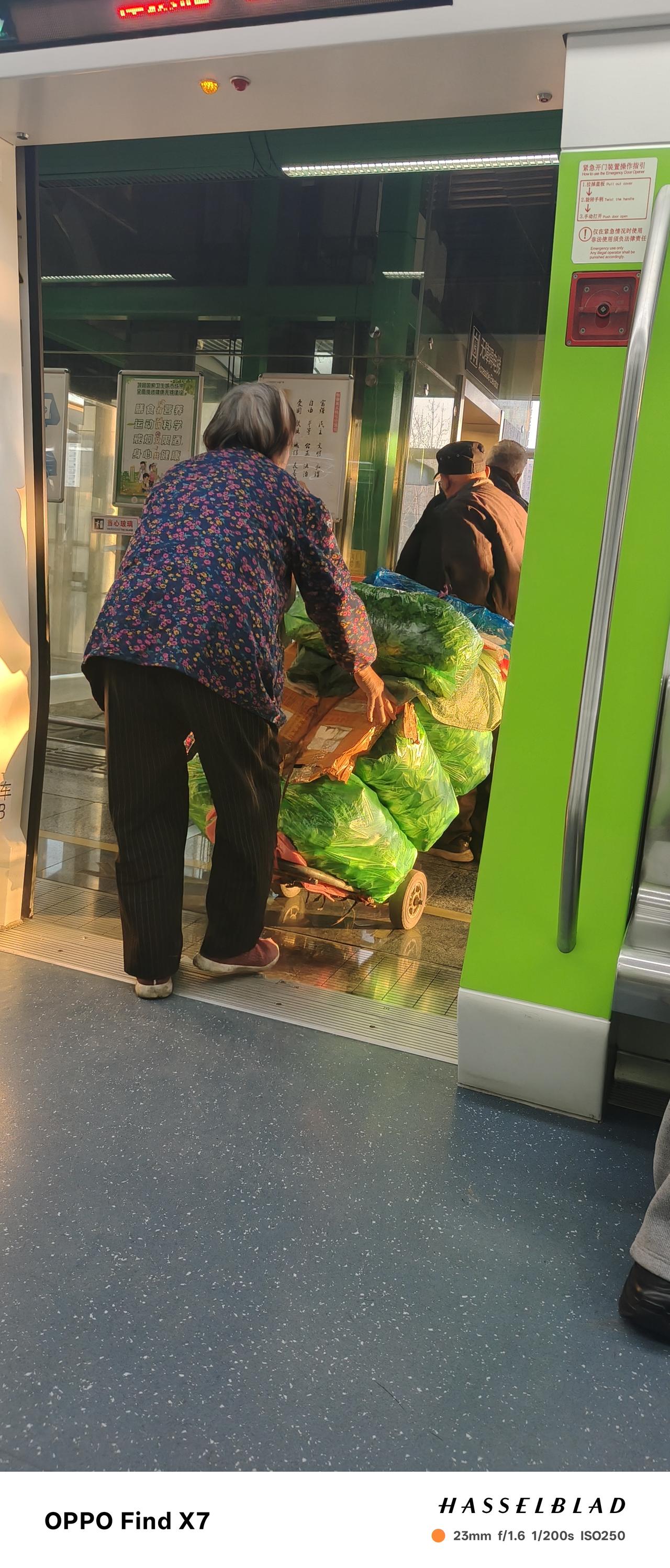 生意人
地铁上，看到一对白了头的夫妻推着一推车的青菜，这个地铁站就在批发市场附近