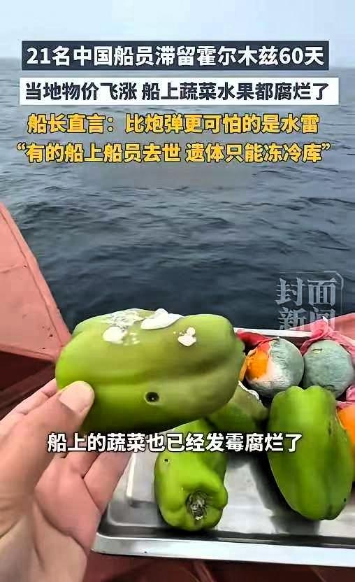 4月29日报道，21名中国船员滞留霍尔木兹60天，蔬菜水果全烂光，船长直言：比炮