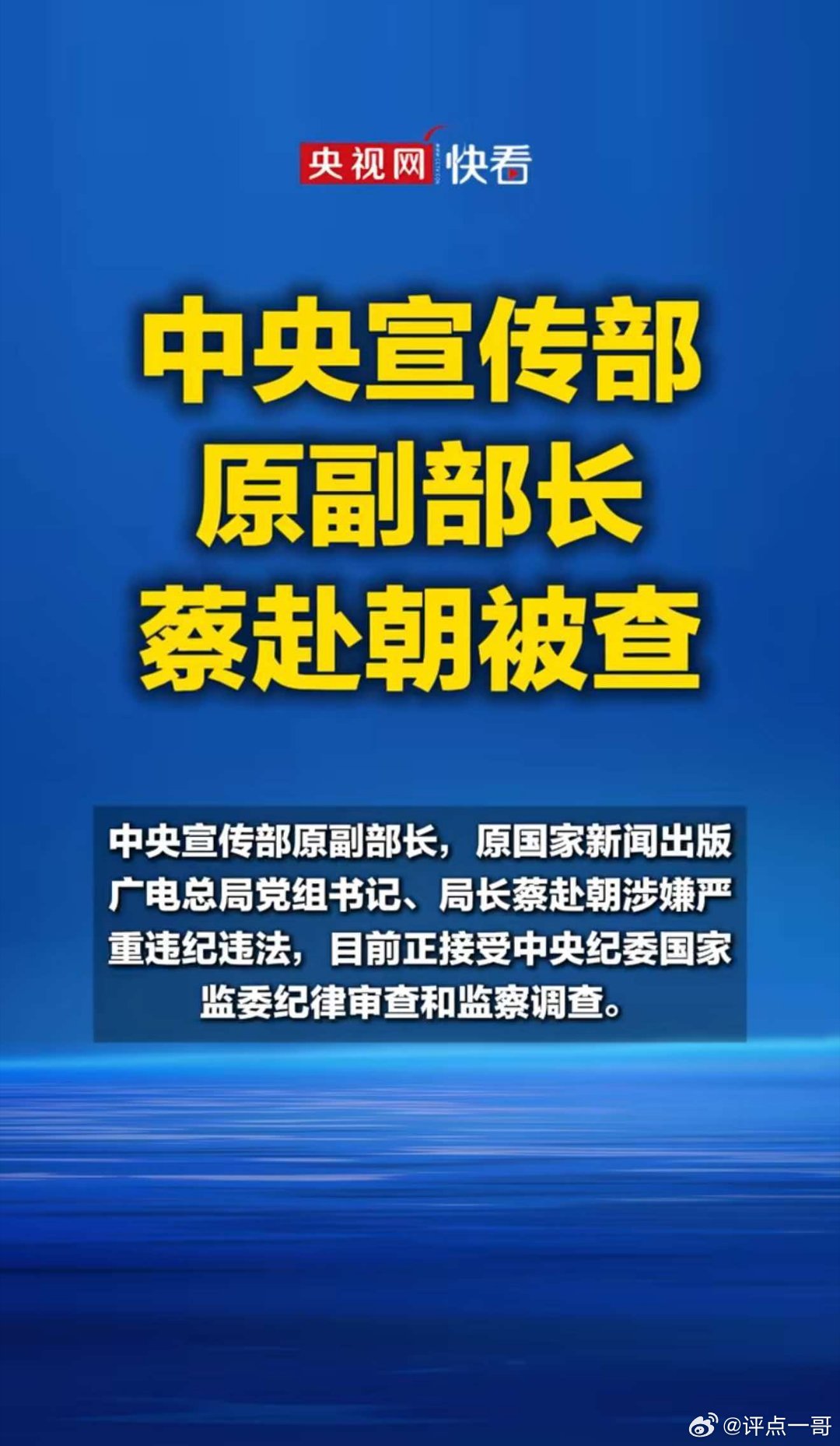 中宣部原副部长、广电总局原局长蔡赴朝被查！方向正确！坚决支持！！ 