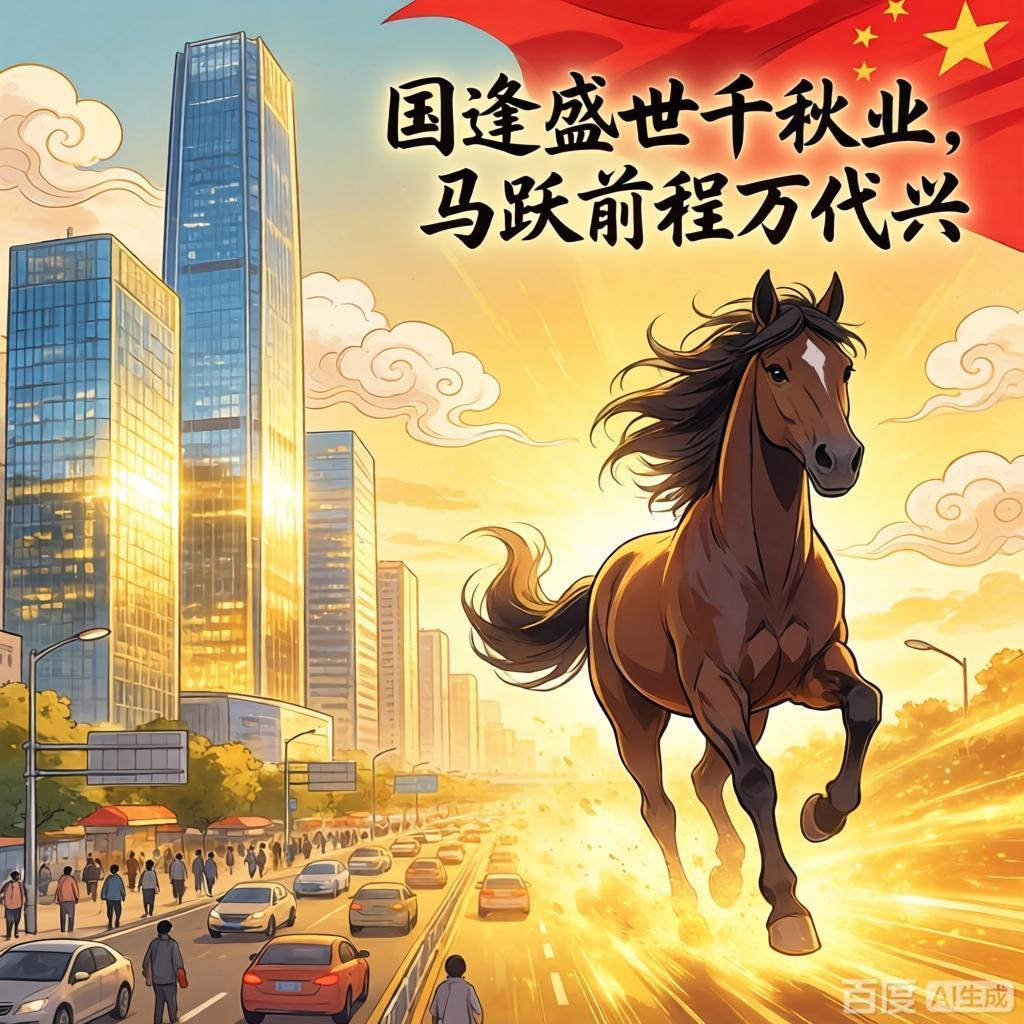 上联：国逢盛世千秋旺
下联：马跃前程万代兴