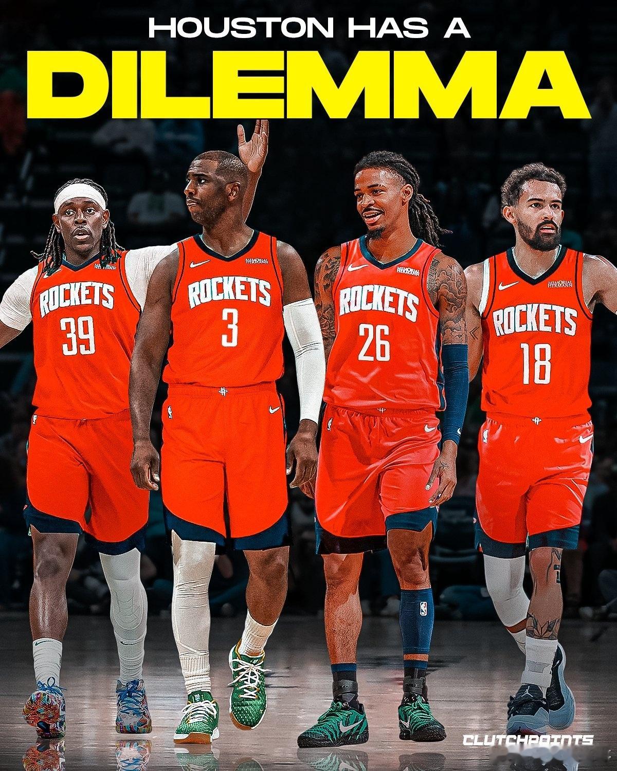 火箭只需要一名控球后卫，就能完成最后的冲刺！霍勒迪，保罗，莫兰特和特雷杨，这四位