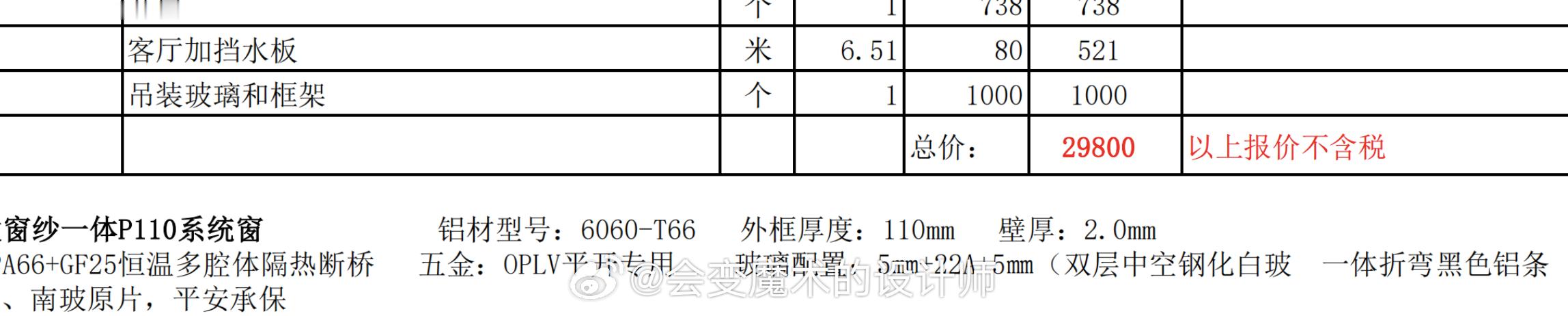 窗户的预算出来了这50平米的小户型快三万的窗户哈哈 ​​​​再不能批评业主不理智