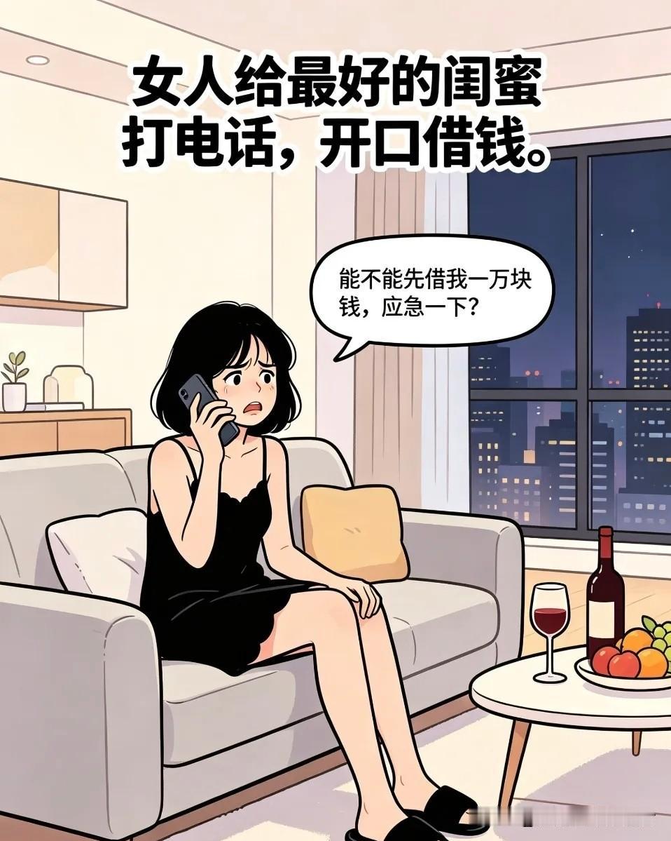 趣味漫画: 女人向最好的闺蜜打电话:能不能借我1万块钱？闺蜜:没问题，我老公刚发