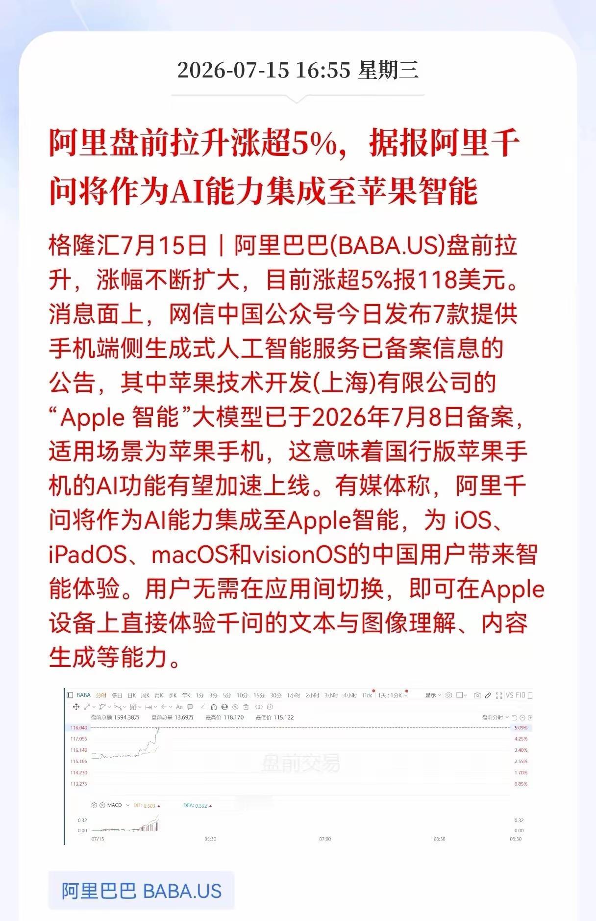AI应用软件将迎来重要发展时期，据说，阿里千问将作为AI能力集成至苹果智能！AI