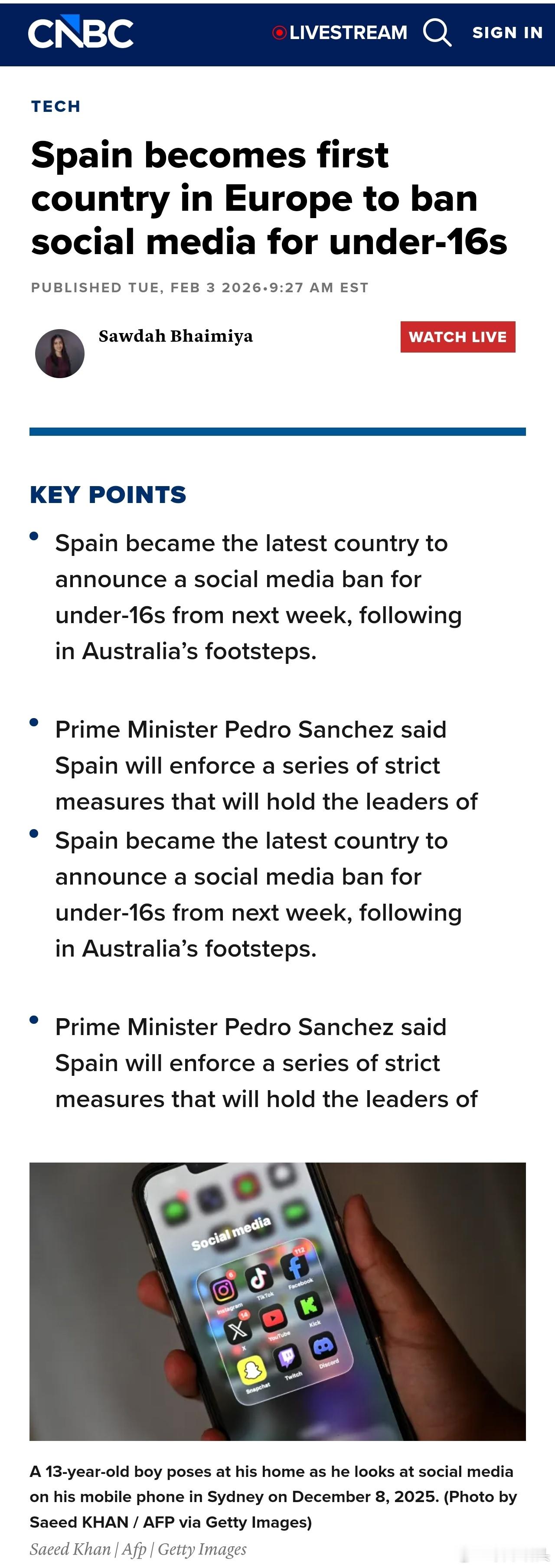 寰球镜头西班牙周二宣布计划引入澳大利亚式社交媒体16岁以下未成年人禁令，这是对科