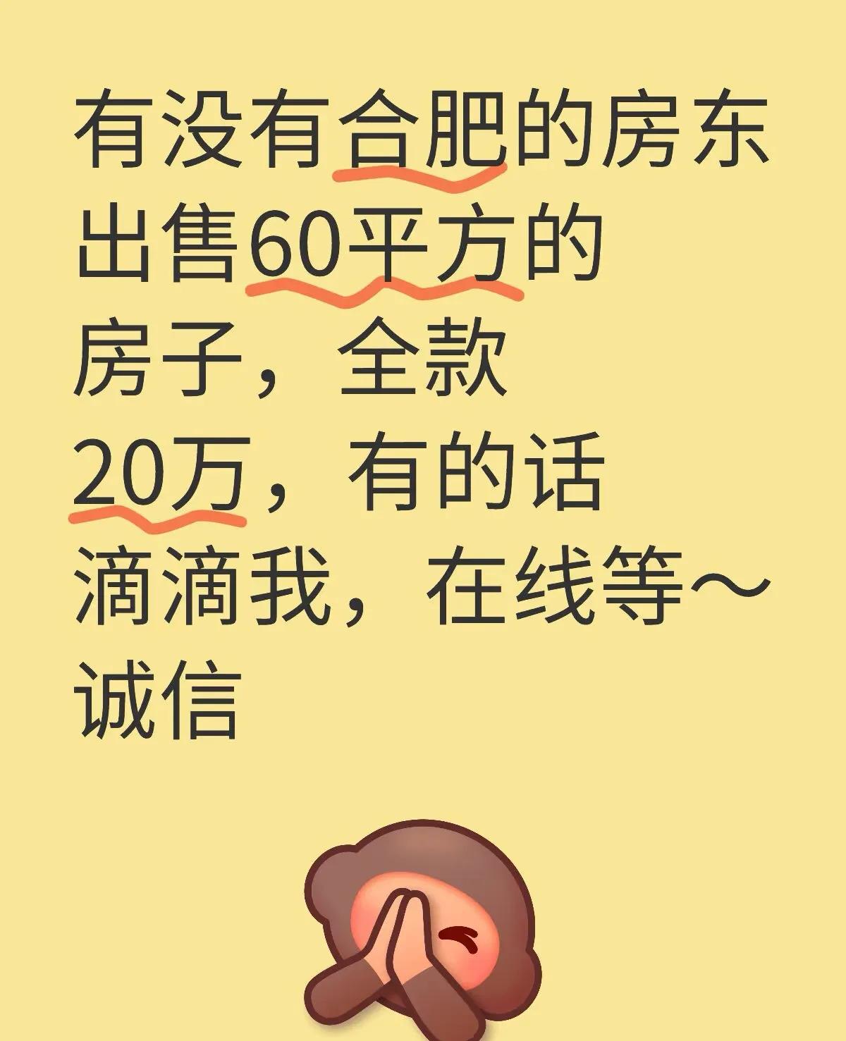 20万买合肥全款房？这届网友胆真大！
有网友发布了买房需求，想要一个60平的，预