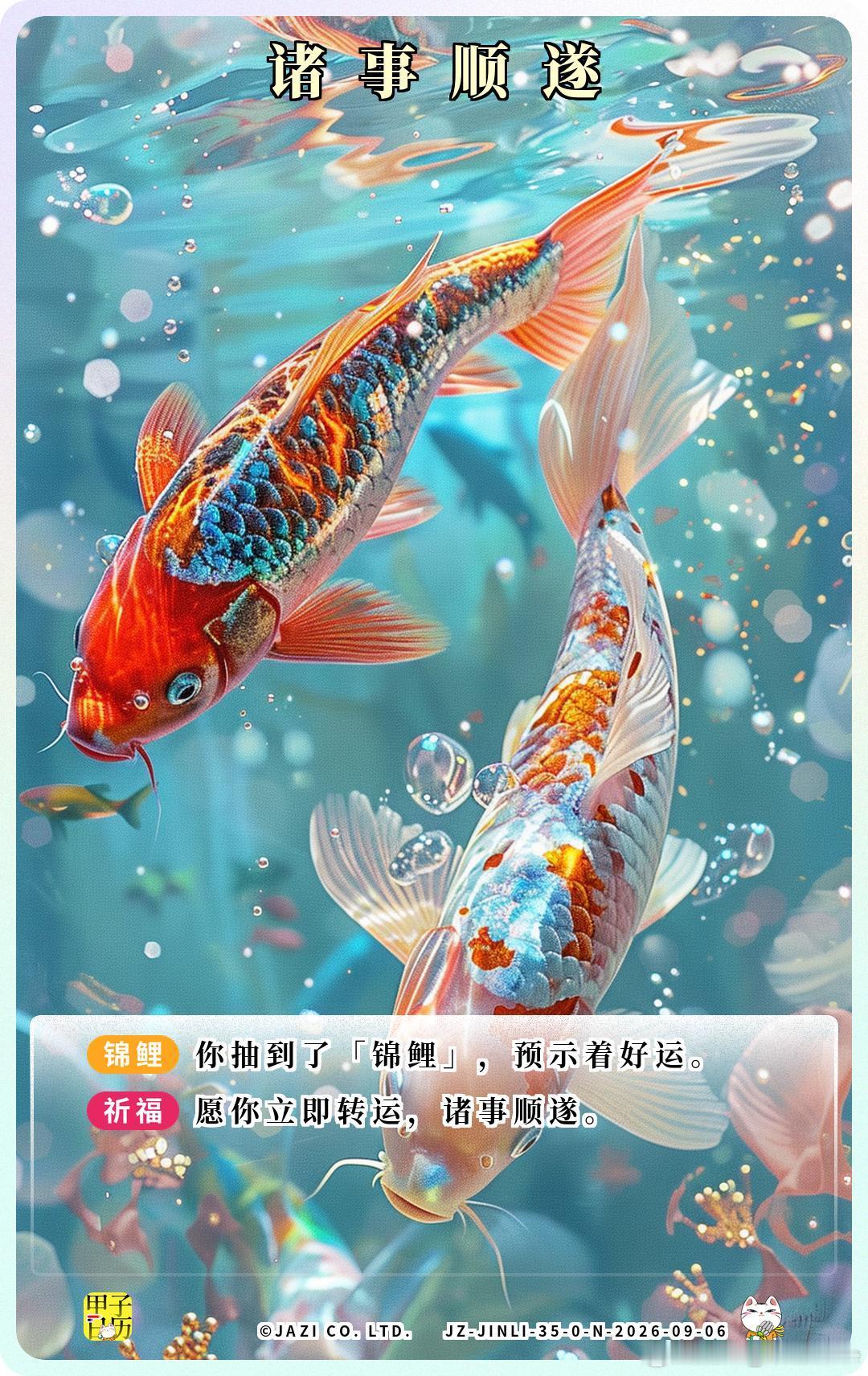 锦鲤 愿你立即转运，诸事顺遂。 ​​​
