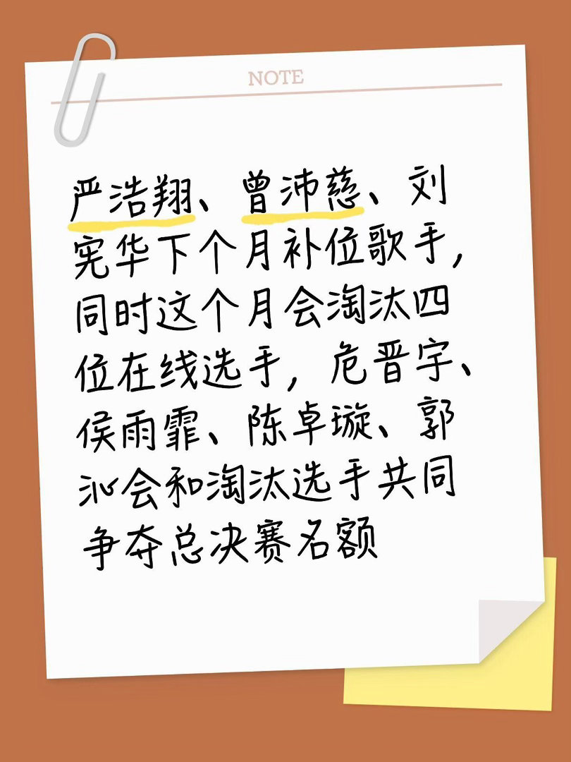 严浩翔补位歌手2026严浩翔、曾沛慈、刘宪华下个月补位歌手，同时这个月会淘汰四位