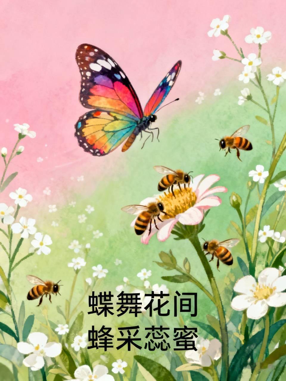 下联：蜂拥蕊芯采蜜。
蝶在花间飞舞为产卵，
蜂在蕊中采蜜做嫁衣。