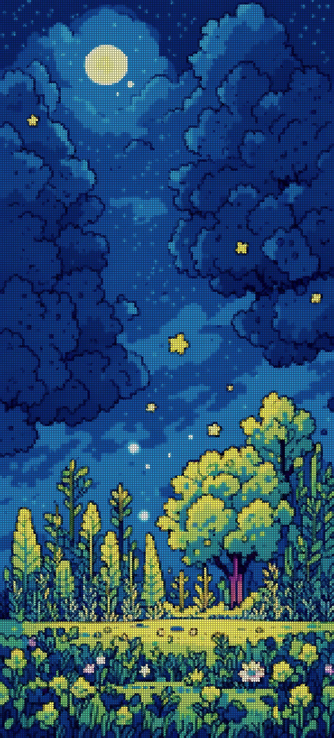 一张像素风静谧夜晚 ​​​