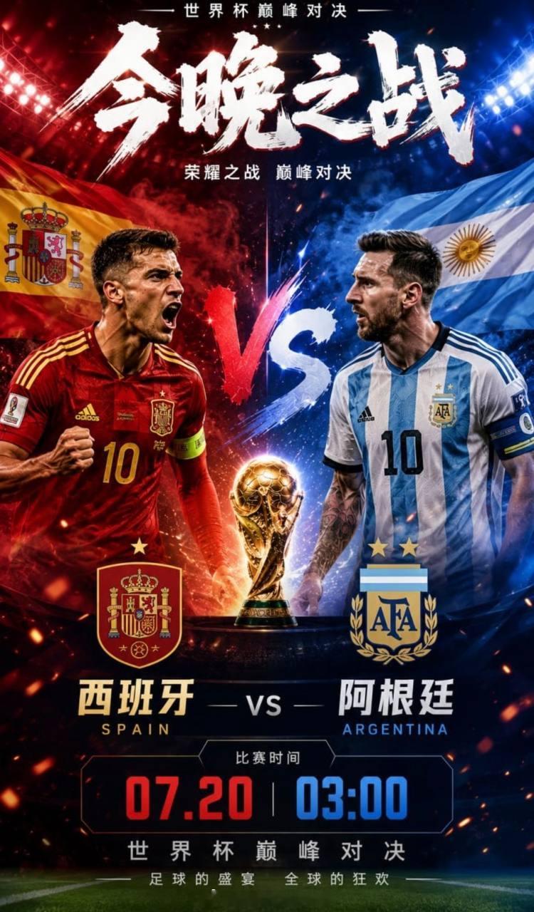 斗牛士军团今晚成功加冕世界杯？周期：104 世界杯球队：西班牙VS阿根廷天气：平