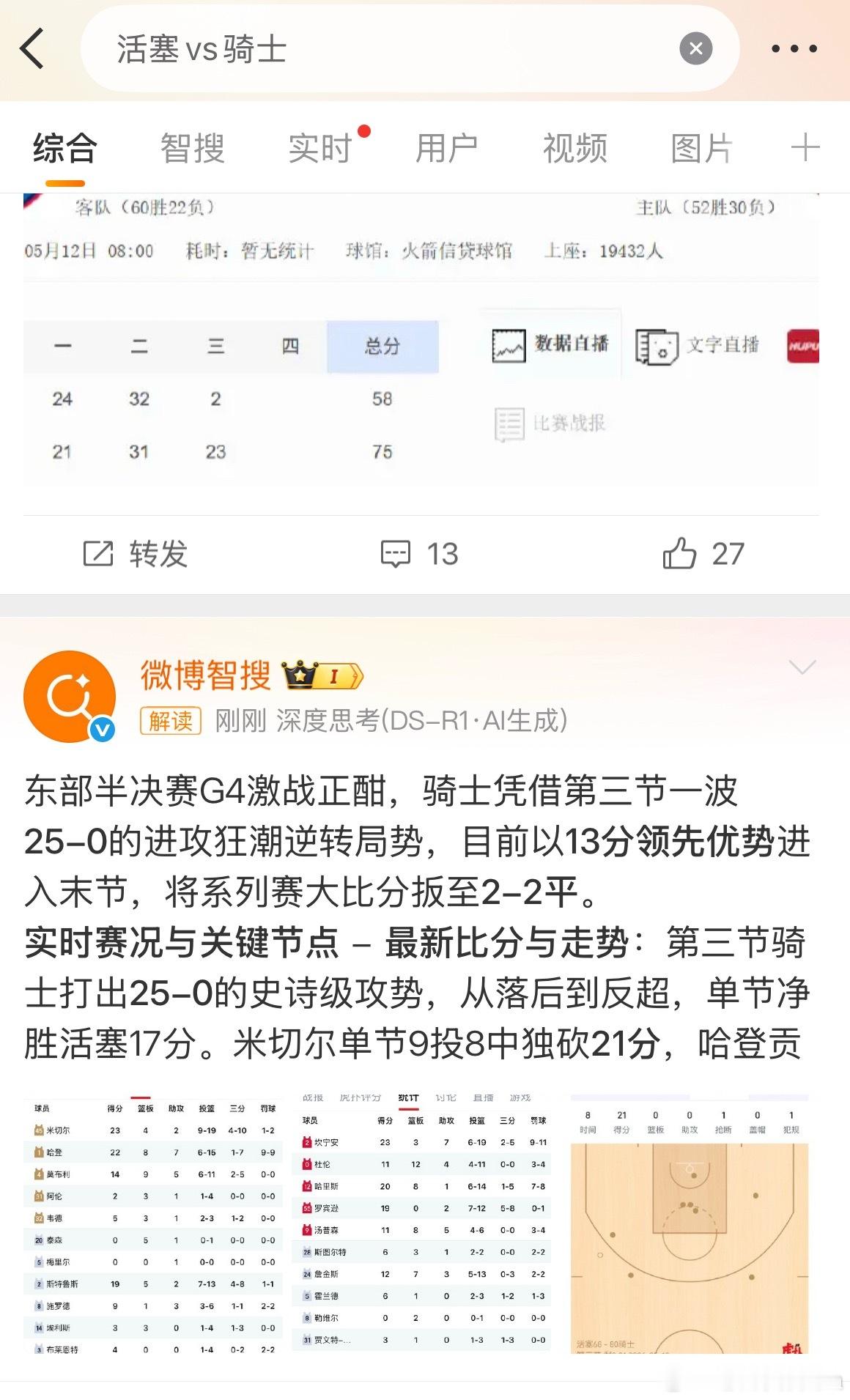 活塞vs骑士活塞vs骑士 G4全场战报速览✨• 全场比分：骑士107-92活塞，