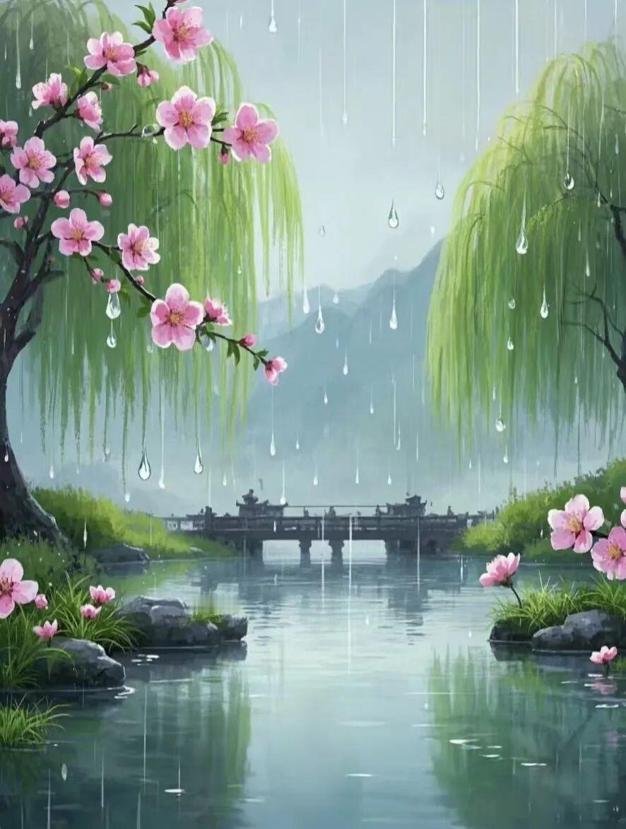 七律春雨中华通韵
如酥小雨润无声，
漠漠天边野色明。
几处云低迷远袖，
谁家燕子