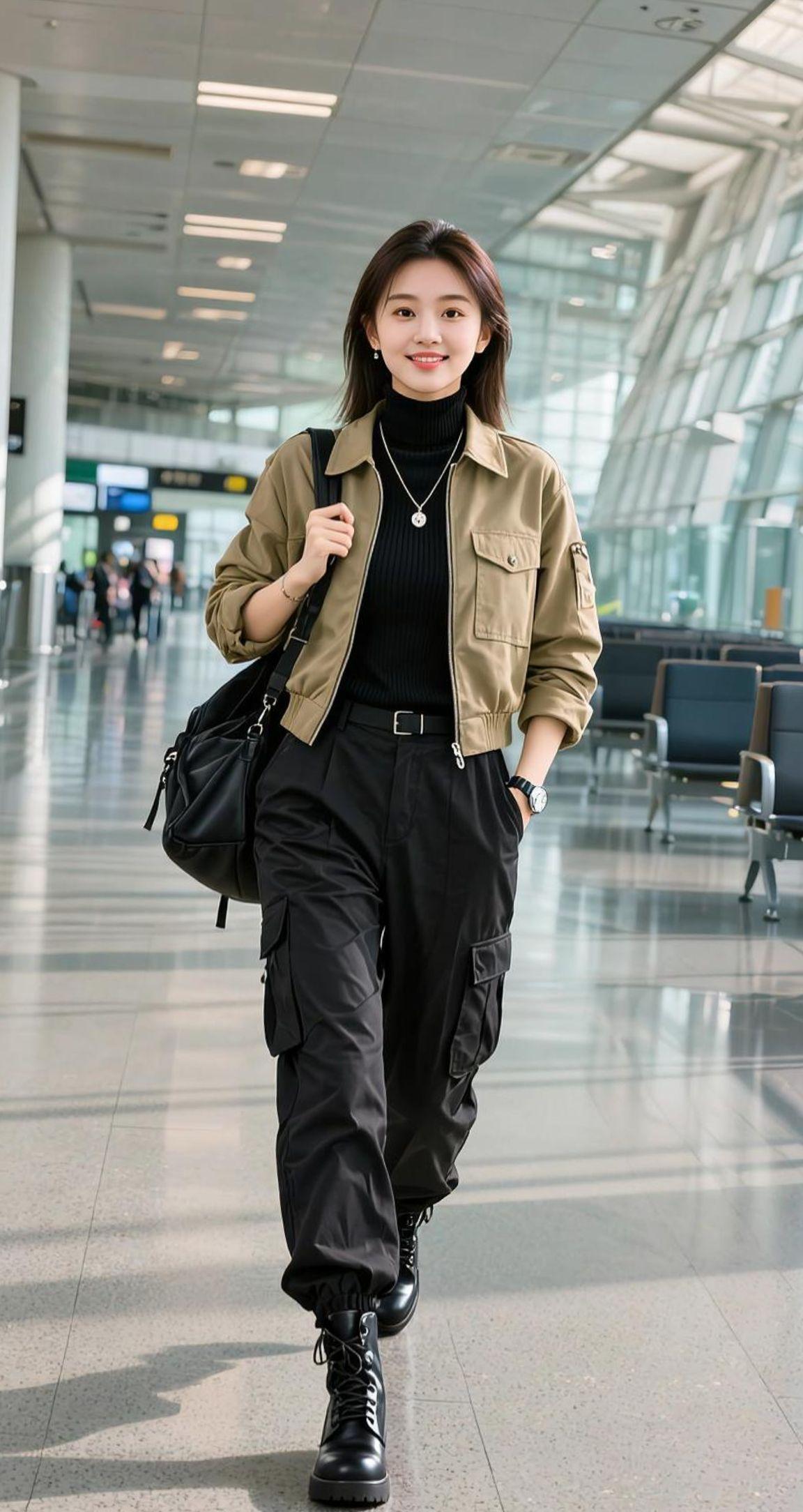 AI机场时尚写真 抖音ai创作 机场风格