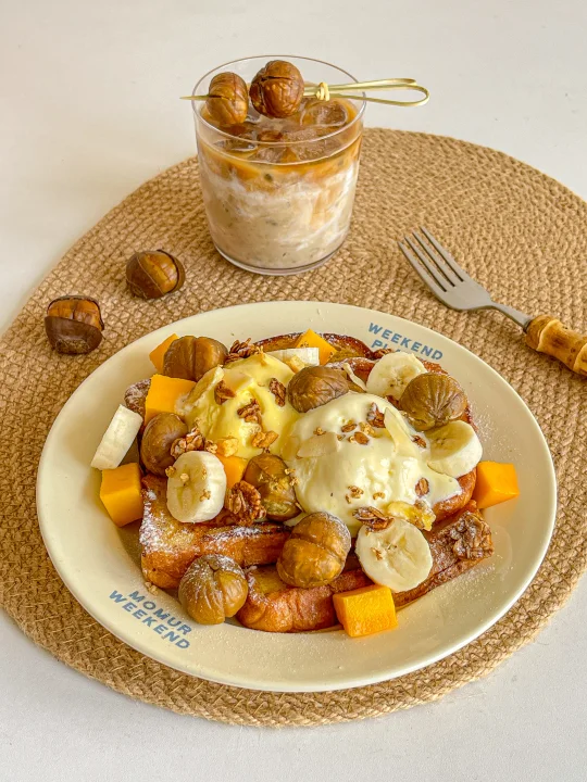 秋日下午茶🍁栗子冰淇淋法式吐司🌰栗子拿铁