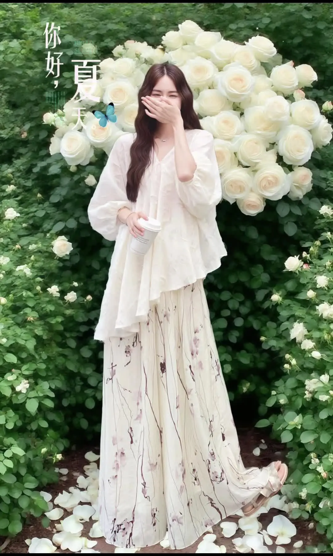 2025夏季禅意气质款女装欧货飞飞袖蕾丝背心上衣显瘦半身裙套装女