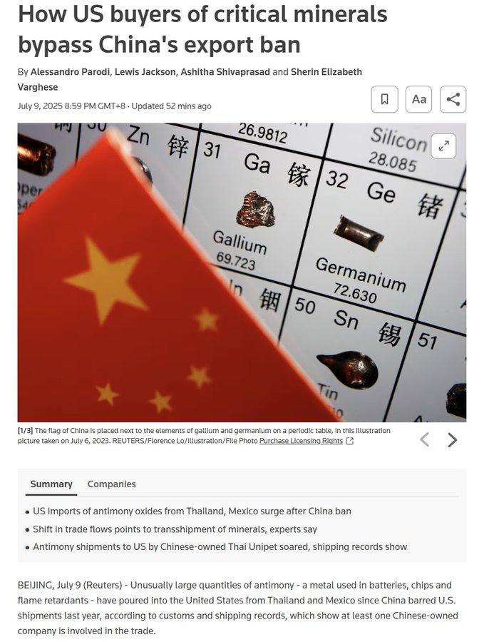 堵了半天却功亏一篑！外媒爆料，美国买家绕开中国禁令大量采购关键金属！

据路透社