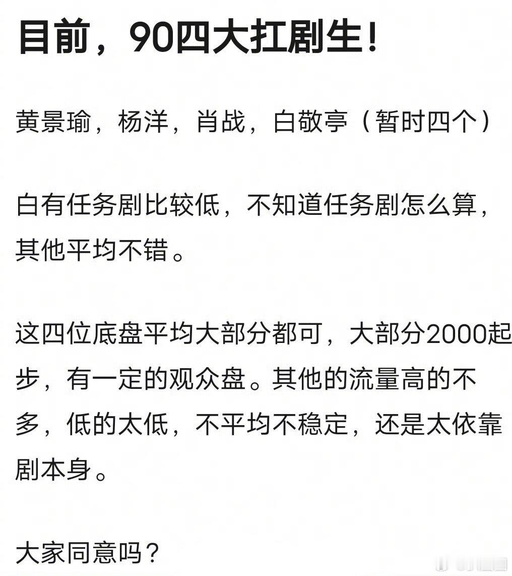 90四大扛剧生：黄景瑜、杨洋、肖战、白敬亭，认同吗～ ​​​