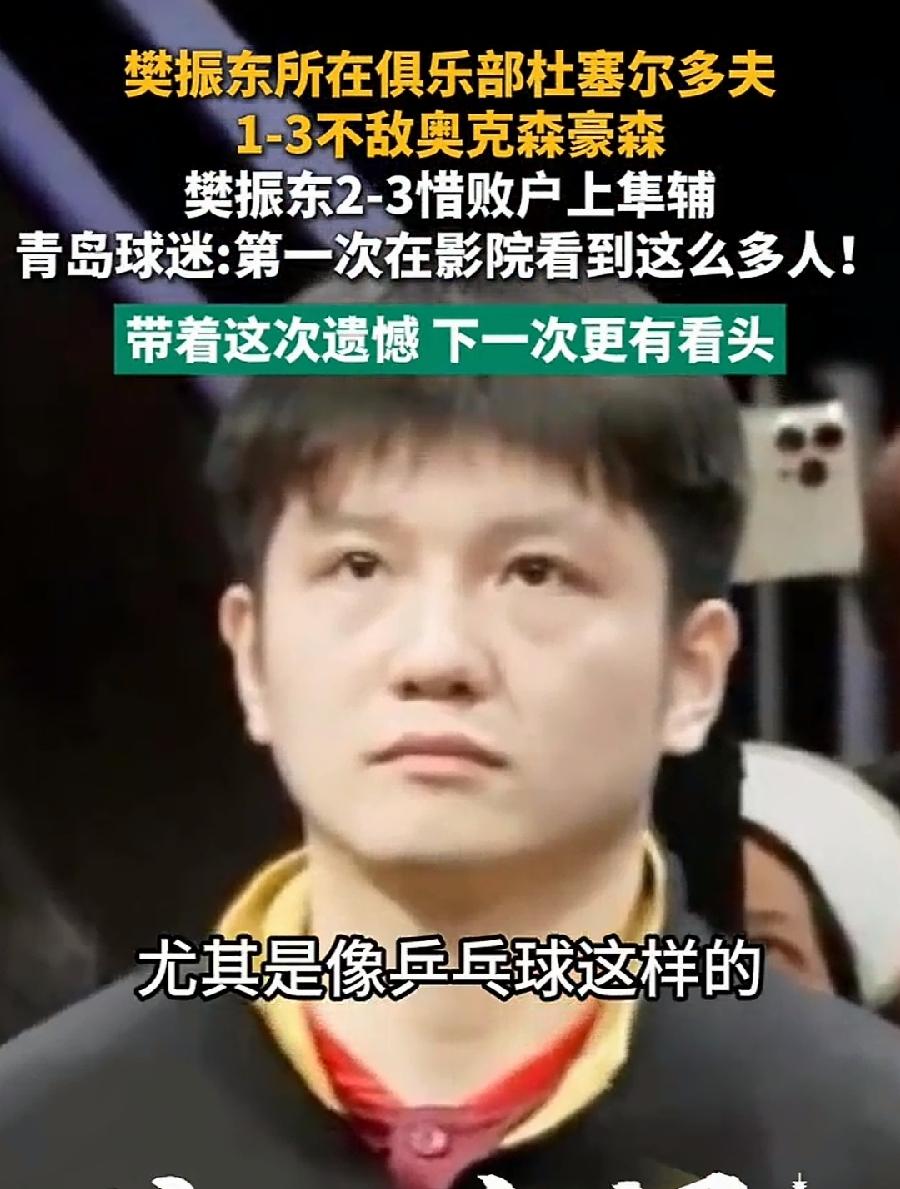 樊振东德国杯一轮游，一胜一负表现一般，球队1:3，奈何队友不给力，1分没得，樊振